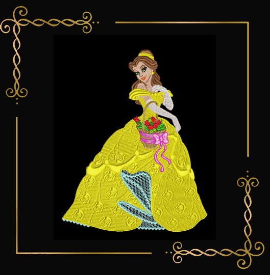 Princess Belle,  dress with roses,  Disney character machine embroidery design to the direct download.