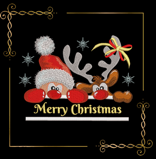 Christmas super trendy Santa Claus and Deer Winter lettering embroidery design