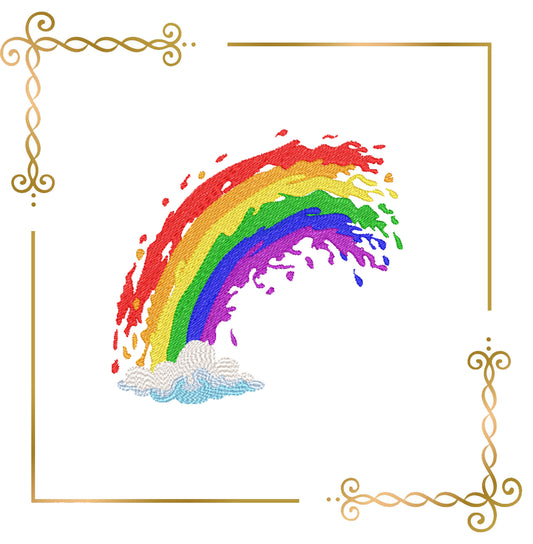 T-shirt Rainbow Splash Embroidery Design – Modern Colorful Rainbow with Cloud – Instant Download