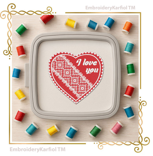 Valentines day Heart Embroidery Design, I Love You, Romantic Valentine Filet Lace Heart (3 Sizes)