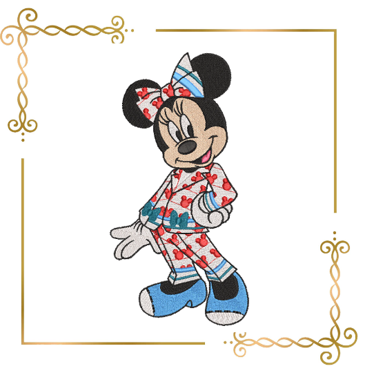 Minnie Mouse is fashionably modern in pants embroidery design to the direct download