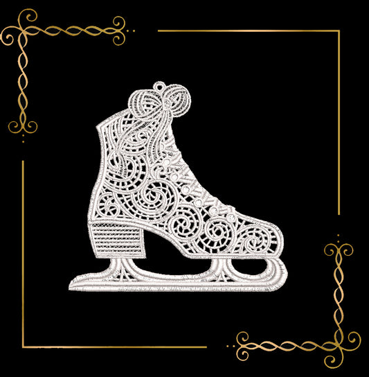 Christmas Lace Ice Skate Ornament Embroidery Design 2 sizes