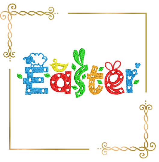 Easter holiday lettering machine embroidery design