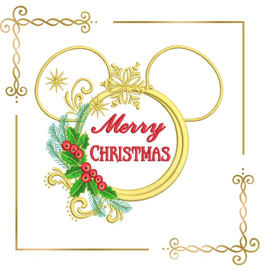 Christmas Minnie Mouse Wreath head castle embroidery design embroidery design to the direct download.