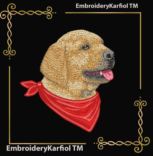Animals Labrador with Bandana Machine Embroidery Design
