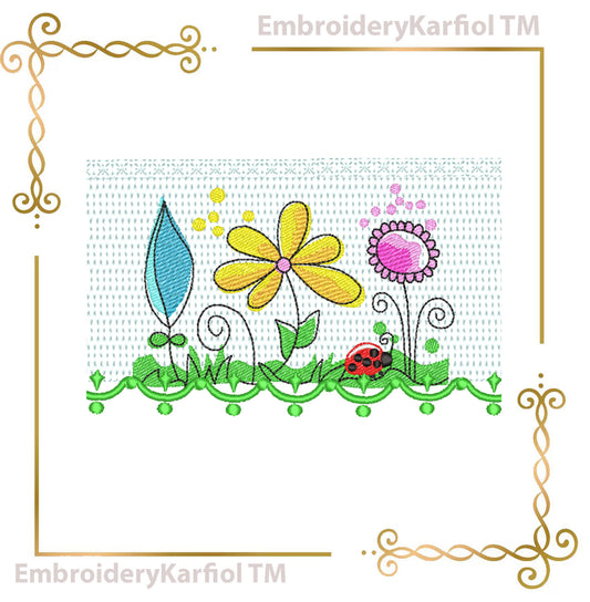 Smocking plate Spring April Embroidery Design | Floral Smocking Insert for Girls Dress (Digital Download)