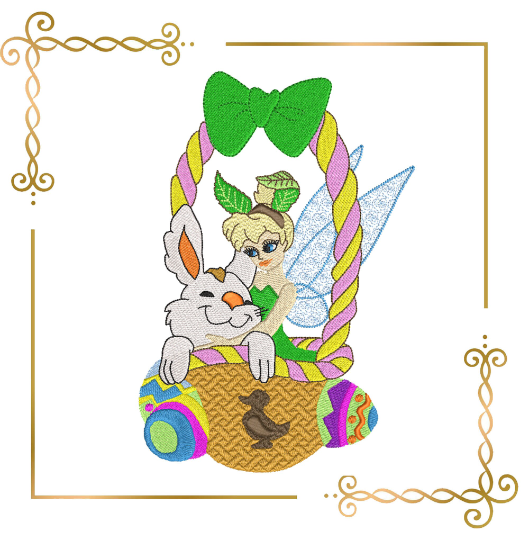 Princess Tinker Bell Disney Easter basket Eggs rabbit digital machine embroidery design