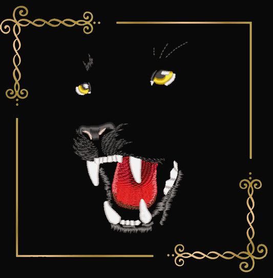 Animals Panther Face Embroidery Design, Black Panther Snarling, Machine Embroidery File, Wild Cat Animal Design