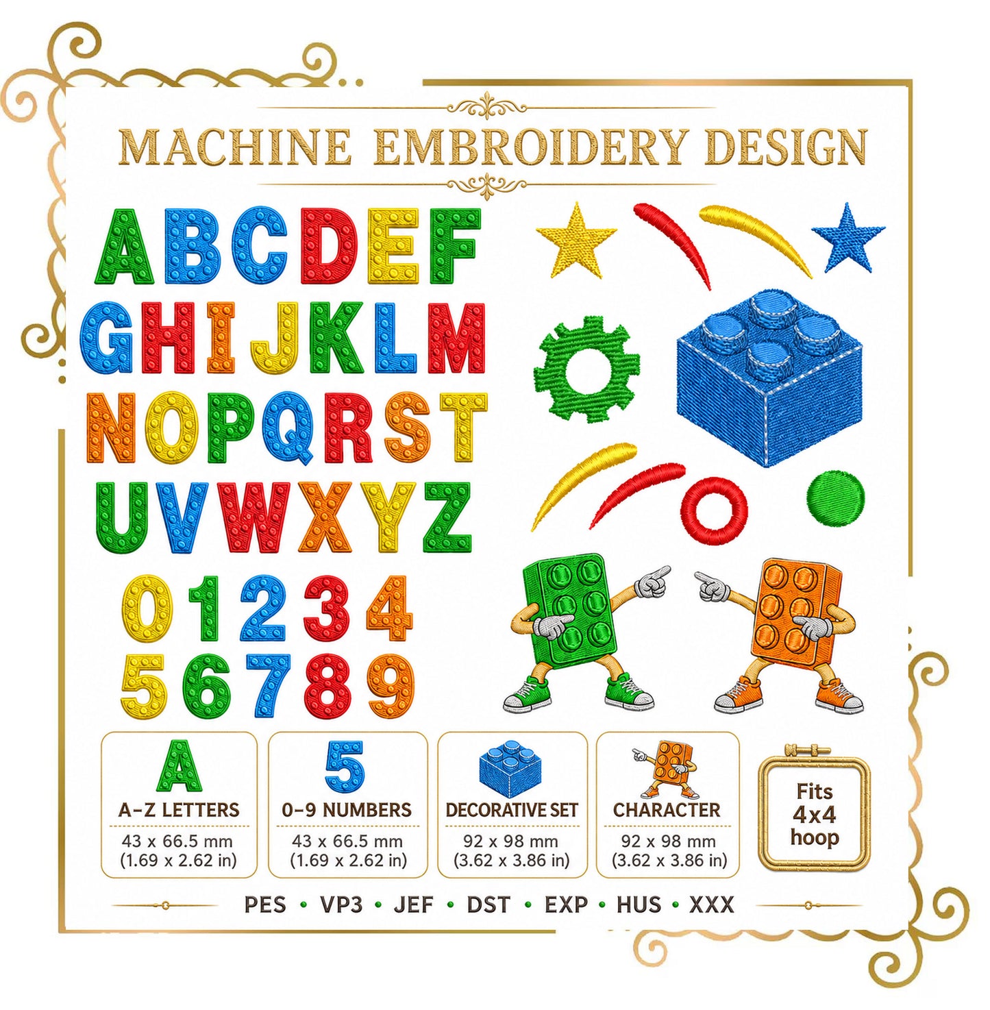 Building Block Alphabet,  Set, A-Z Letters, Numbers, Characters and SET - Machine Embroidery design  (Digital Download)