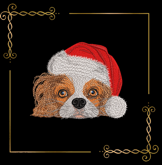 Animals christmas dog Santa Claus hat digital machine embroidery design