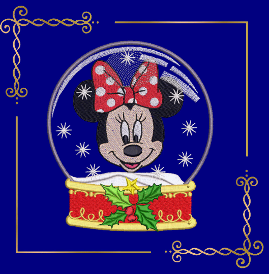 Christmas Minnie Mouse magical snow globe machine embroidery design digital