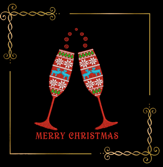 Winter Christmas flutes in style cute ugly sweater embroidery design