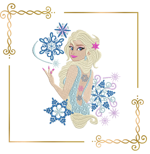 Princess Elsa Frozen Disney modern Winter snowflakes digital embroidery design 