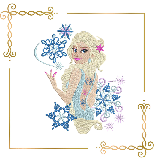 Princess Elsa Frozen Disney modern Winter snowflakes digital embroidery design