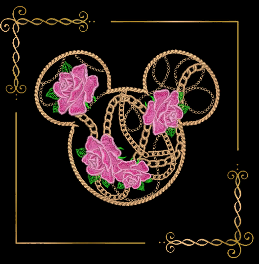 Head Mouse chains Rose fashion holiday  embroidery design