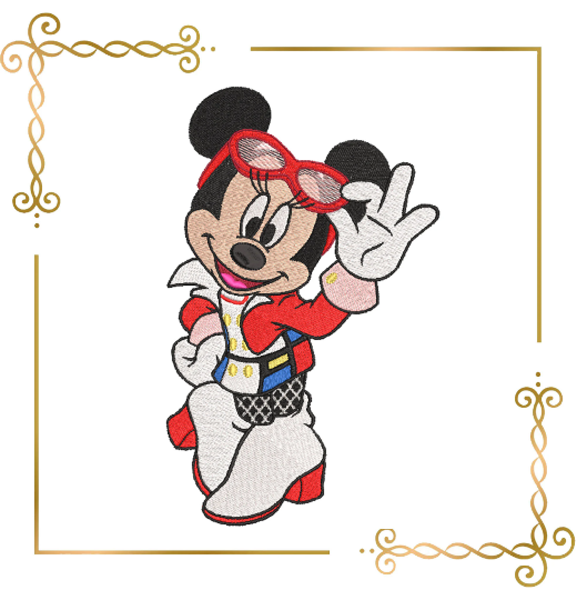 Minnie Mouse dressed Gucci parody digital embroidery design