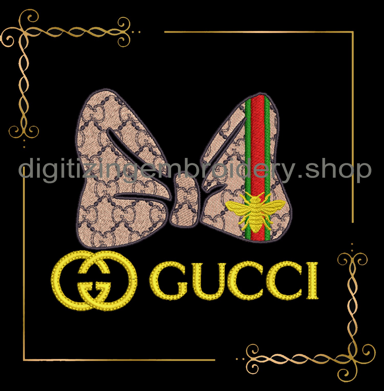 Minnie Mouse bow fashion Gucci embroidery design digital