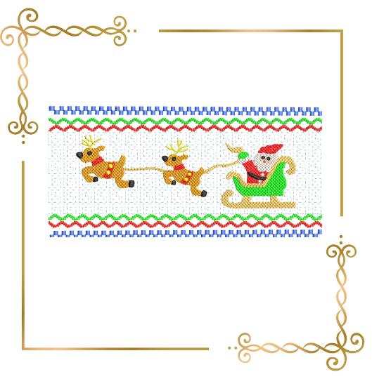 Smocking Santa Claus and deers Design Plate for dress machine embroidery design to the direct download.