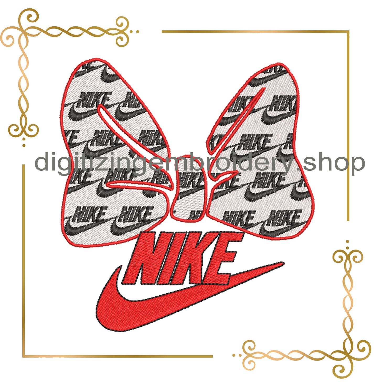 Minnie Mouse bow fashion Nike embroidery design digital