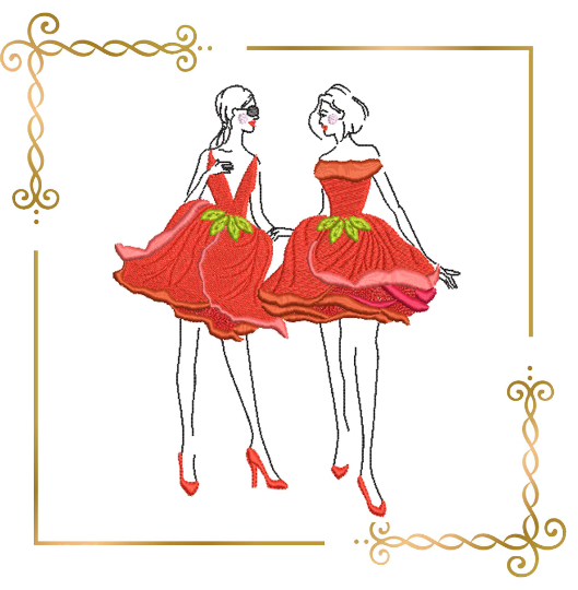 Ladys dress roses Beauty  machine embroidery design