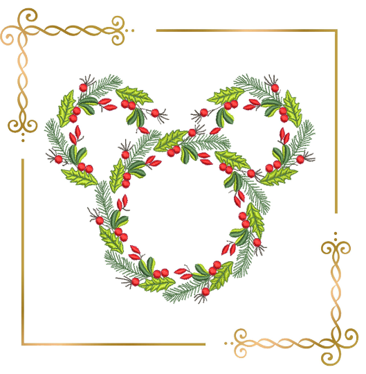 Christmas Mickey Mouse Christmas Wreath  mistletoe machine embroidery design digital