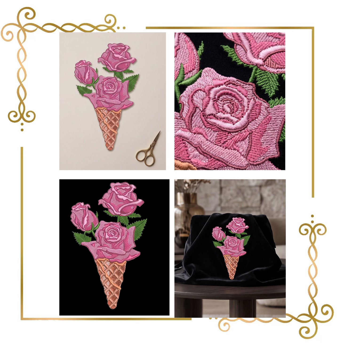 ice cream  Sweet Surprise ice cream roses embroidery design