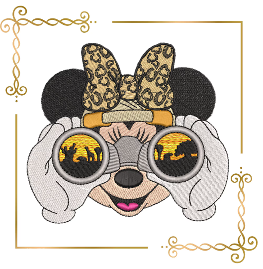 Mickey and Minnie  Mouse binocular, safari, Fantasy, parody,  embroidery design to the direct download.