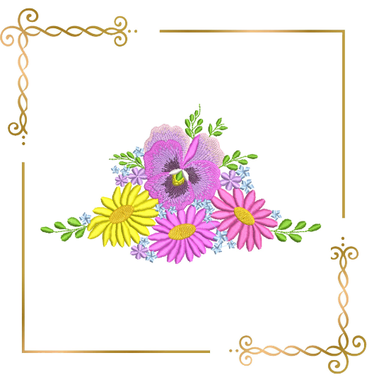 Flowers pansies bouquet cornflowers machine embroidery design digital