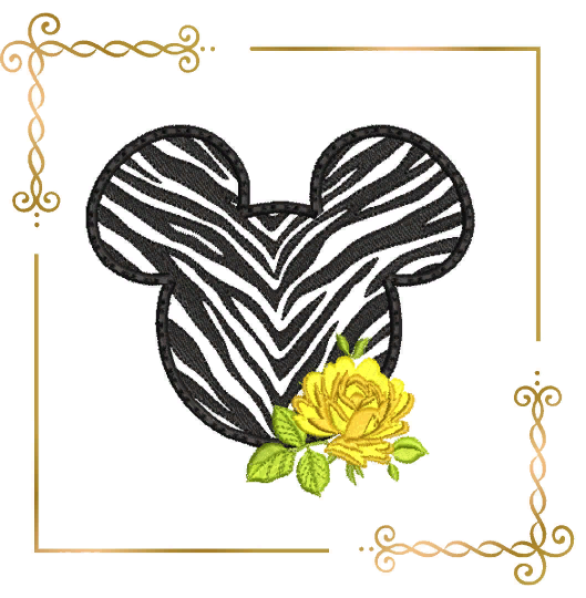 Applique Minnie Mouse head zebra rose  Disney digital machine embroidery design