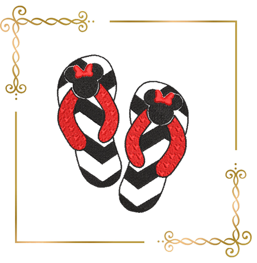 Minnie Mouse summer  flip flops digital machine embroidery design