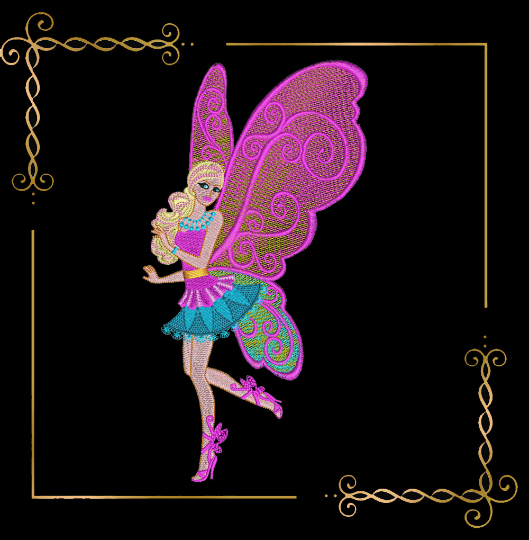 Princess Barbie doll butterfly Fairy doll with wings machine embroidery design