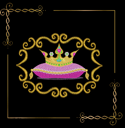 Princess  crown on a framed cushion Aurora machine embroidery design digital