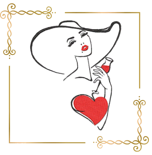 Free design Lady with a Wineglass embroidery design for T-shirt 2 Sizes to the direct download.