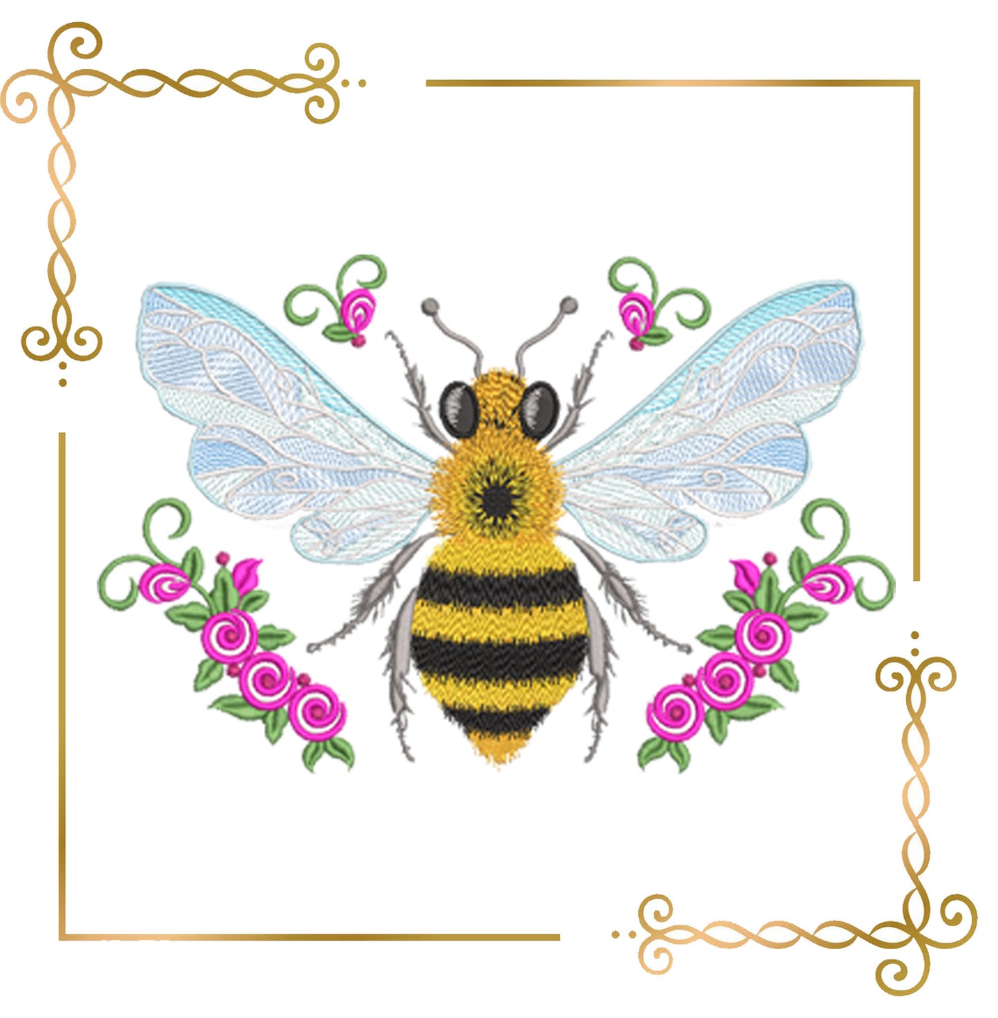 Bee with flowers Cartoon Character machine  embroidery design digital