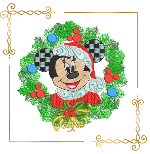 Minnie Mouse Christmas Wreath mistletoe embroidery design embroidery design