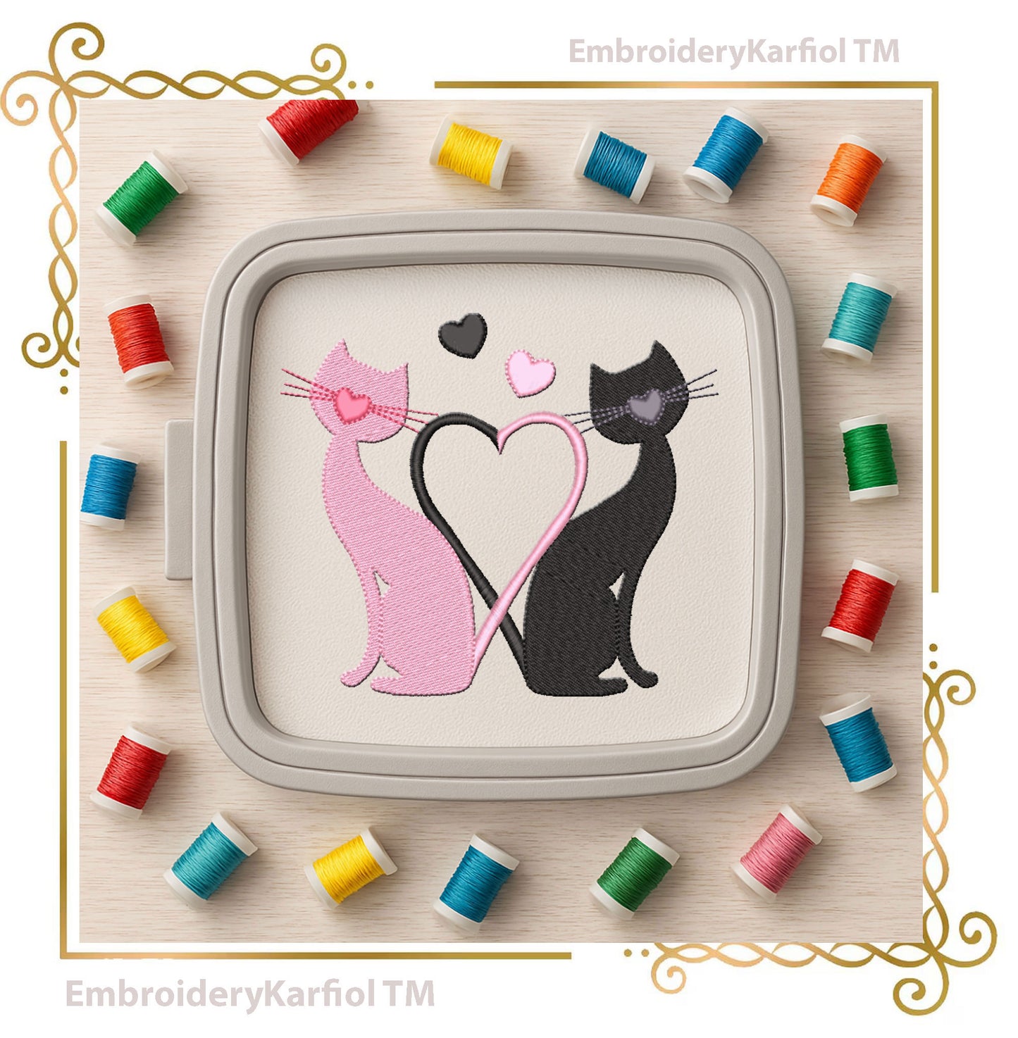 Love Cats Embroidery Design | Valentine's Day Pattern (3 Sizes) (Digital Download)