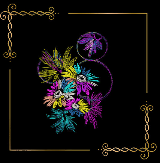 &nbsp;Flowers bouquet neon flowers machine embroidery design digital 2 sizes