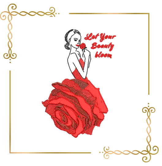 Lady dress Beauty roses machine embroidery design