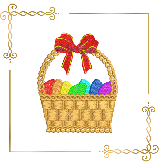 Easter Wicker Basket with Easter Eggs machine embroidery design