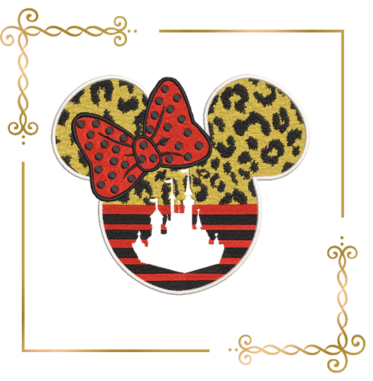 Minnie Mouse  head leopard palace castle  machine embroidery design