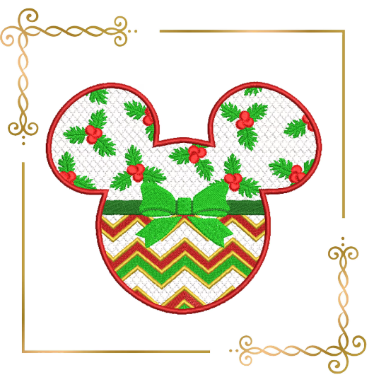 Christmas Minnie Mouse head bow lace Disney 2 Sizes embroidery design