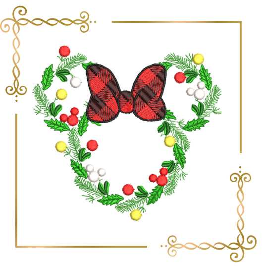 Minnie Mouse Christmas Wreath  mistletoe machine embroidery design digital