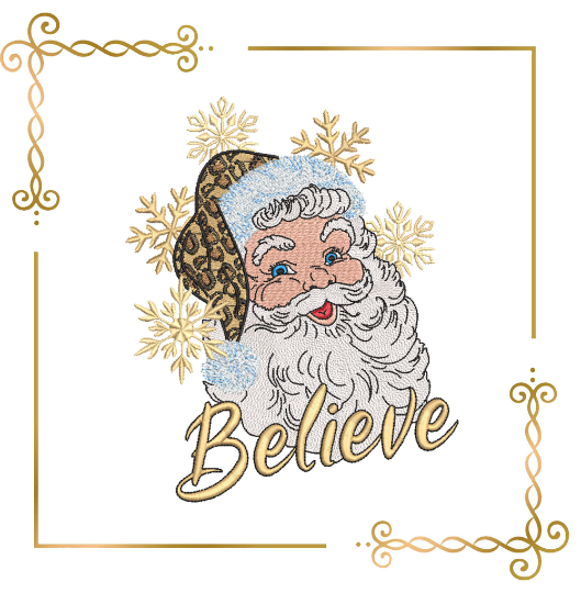 Winter super trendy Santa Claus Believe Christmas lettering Believe embroidery design 