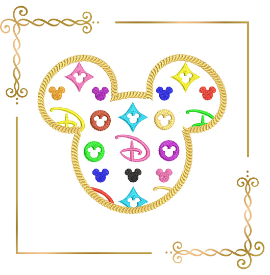 Applique Mickey Mouse Head  Parody multicolor cord Gucci machine embroidery design