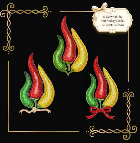 Flowers Embroidery Design Chili Pepper Machine Embroidery Design, Hot Pepper Bouquet, Modern Botanical Digital Download, 3 Variations