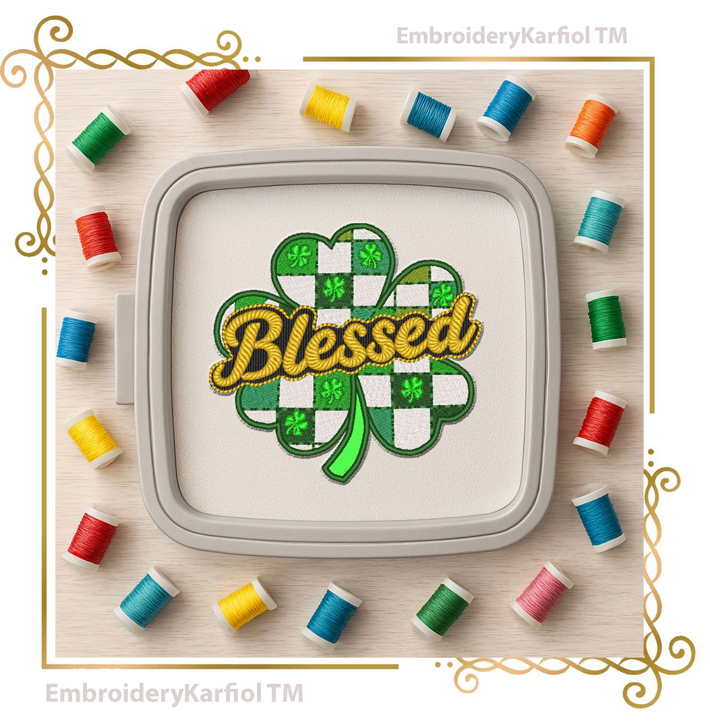 Blessed Shamrock Machine Embroidery Design | St Patrick's Day Clover Applique (Digital Download)