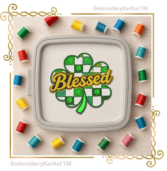 Blessed Shamrock Machine Embroidery Design | St Patrick's Day Clover Applique (Digital Download)