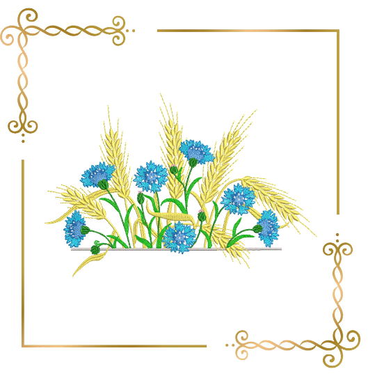 Flowers Spikelets and cornflowers bouquet for a blouse and t-shirt digital machine embroidery design