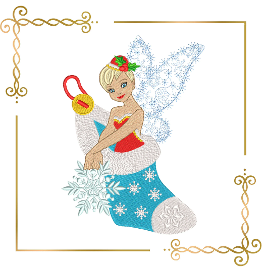 Princess-Fabulous-Tinker-Bell-Christmas-Fairy-snowflake-Christmas-boots-digital-machine-embroidery-design 