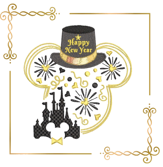 Weihnachten, Mickey Maus Kopf, Silvester, Feuerwerk, Schloss, Stickmuster zum direkten Download